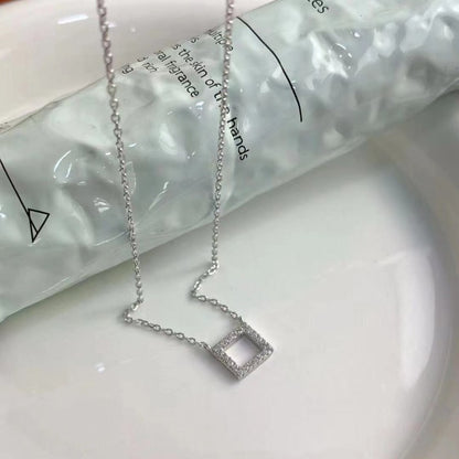 silver diamond square necklace