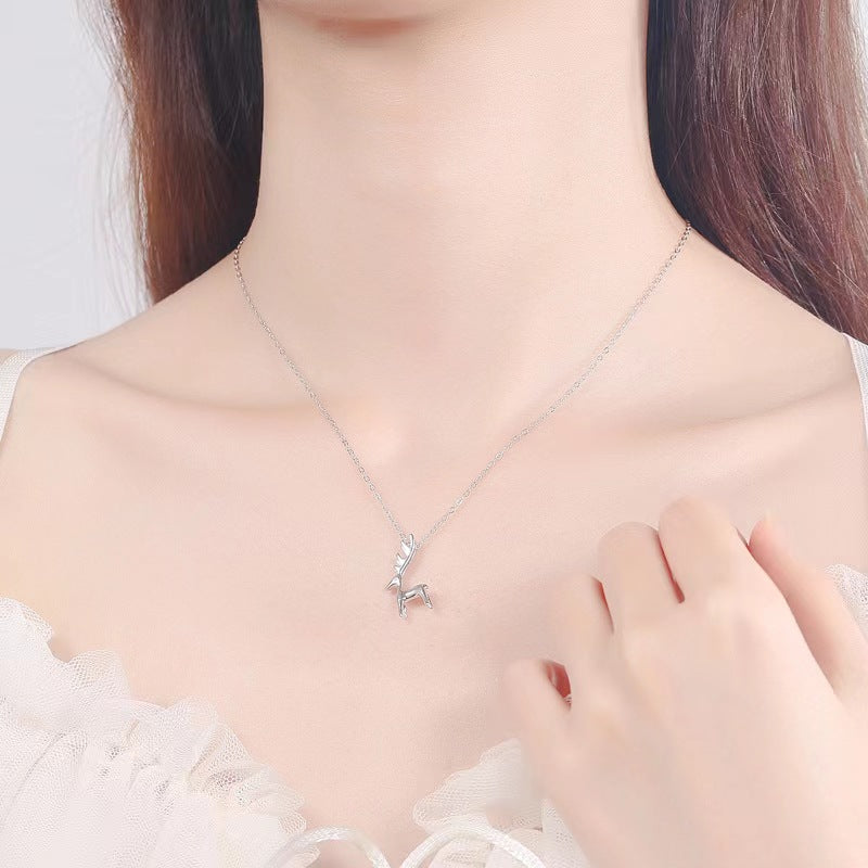 silver deer necklace for women