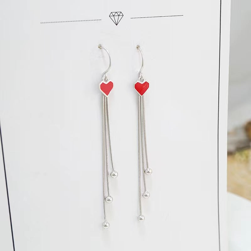 red heart tassels hook earrings