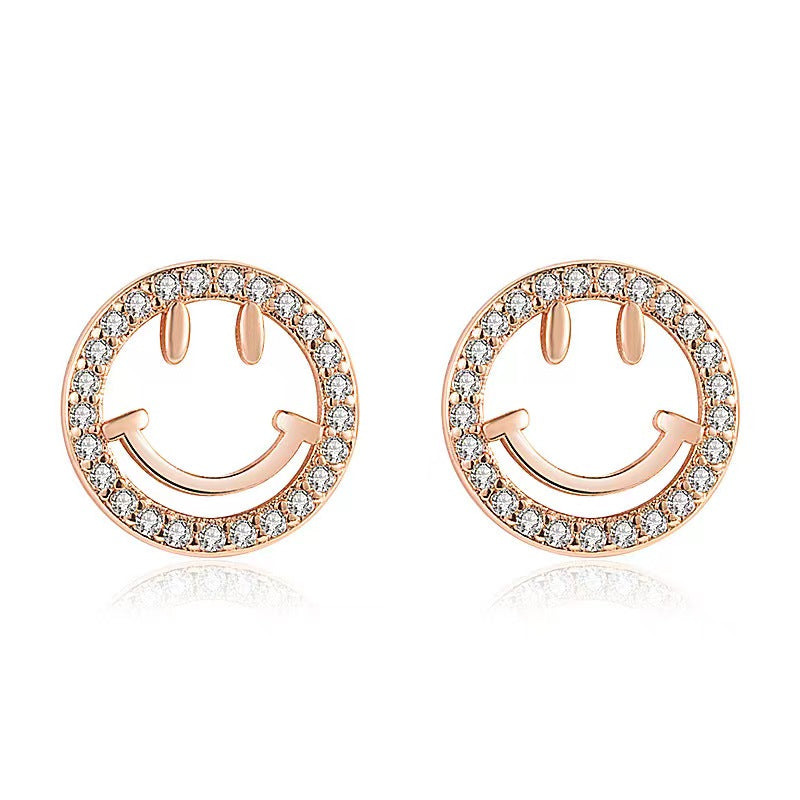 diamond circle smile earrings stud