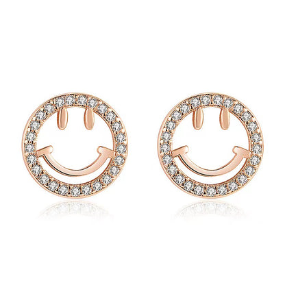 diamond circle smile earrings stud