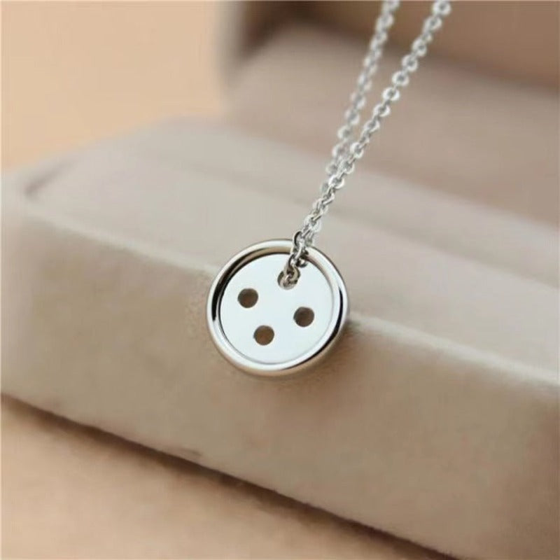 button pendant necklace silver 