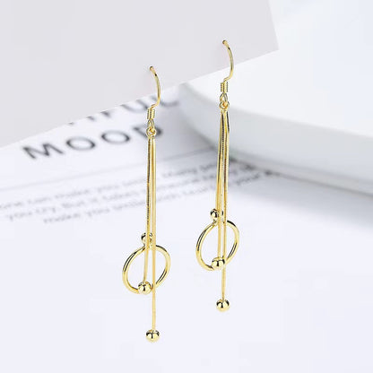 Silver Circle Tassel Ear Hooks gold