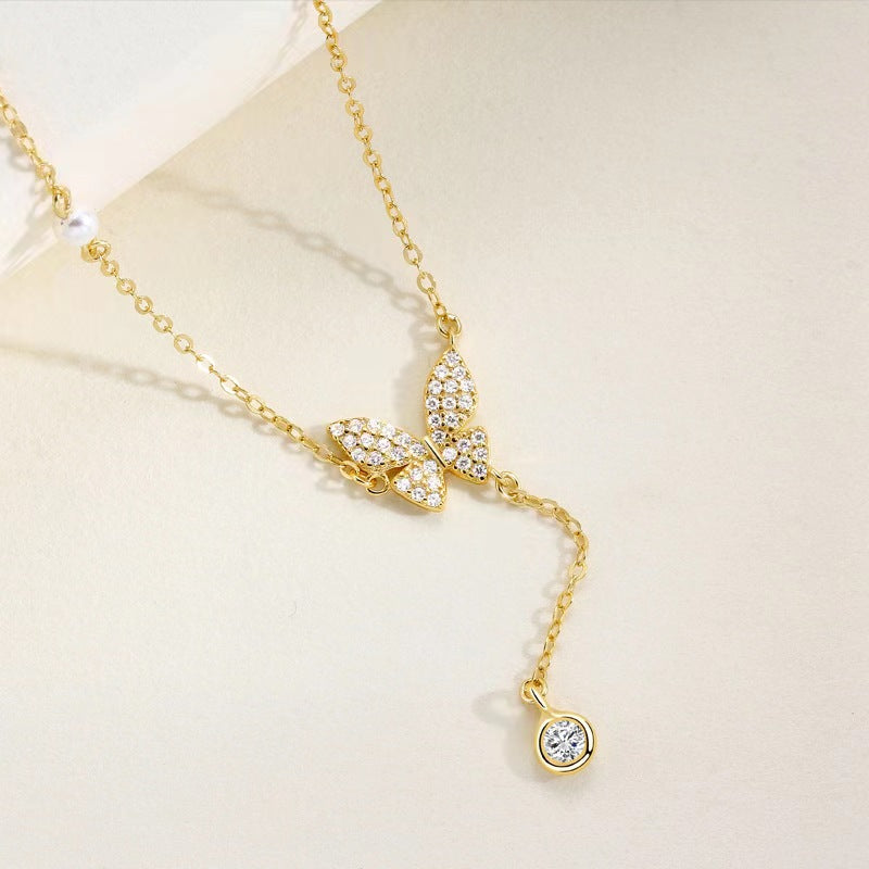 full diamond butterfly necklace gold 