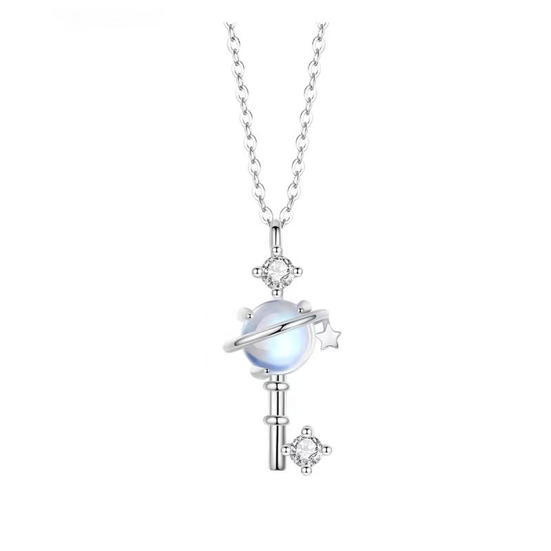 moonstone planet key necklace silver 