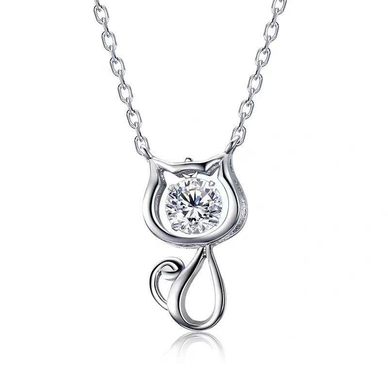 sterling silver cat pendant diamond