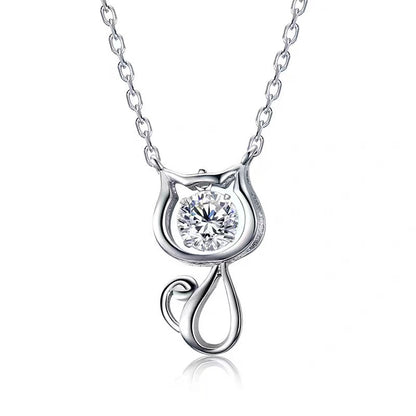 sterling silver cat pendant diamond