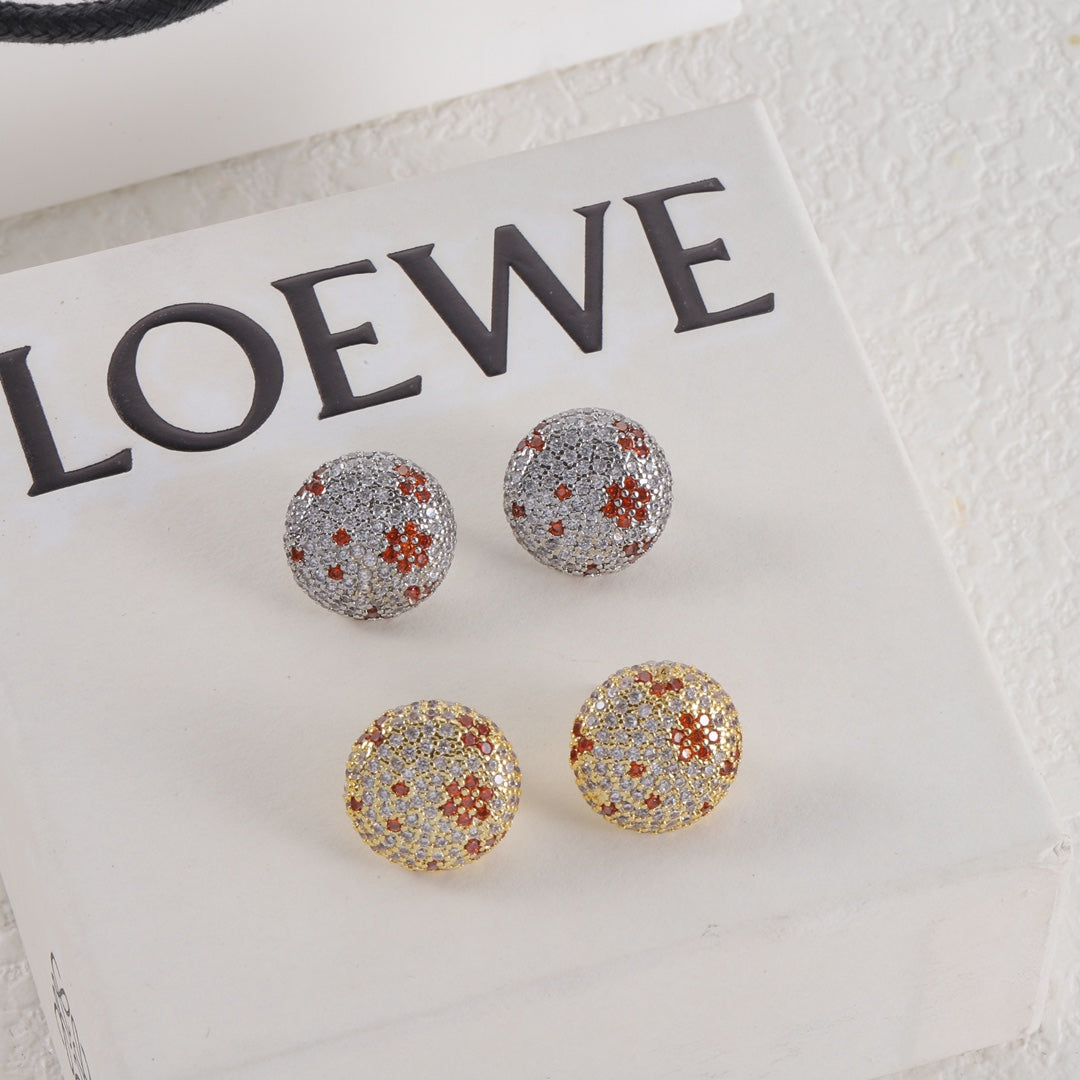LOEWE Exquisite Full Diamond Round Stud Earrings