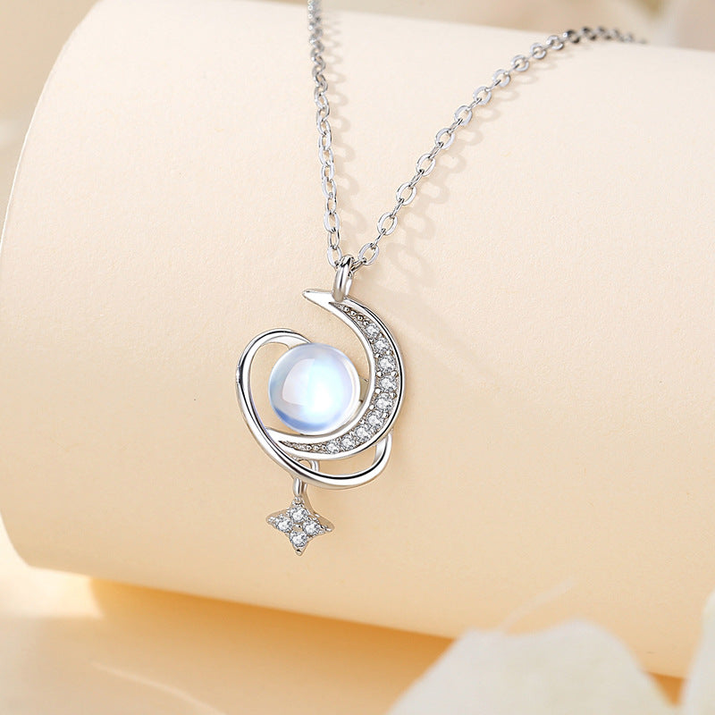 moon and star necklace silver
