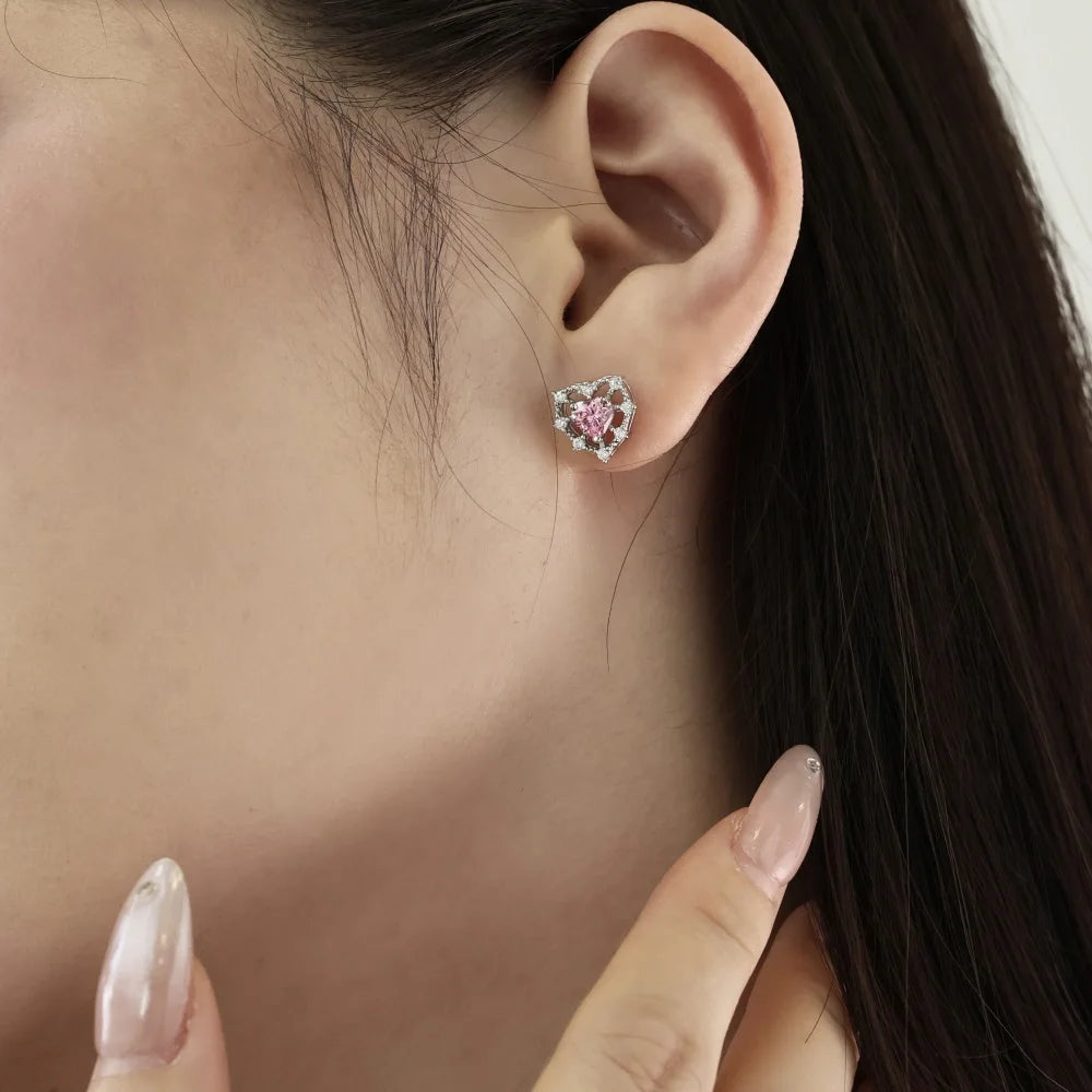anniversary gift pink heart earrings