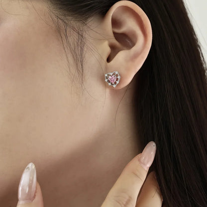 anniversary gift pink heart earrings