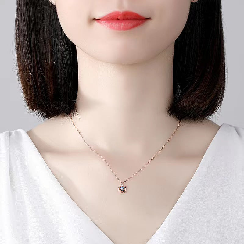silver blue planet necklace fashion jewelry
