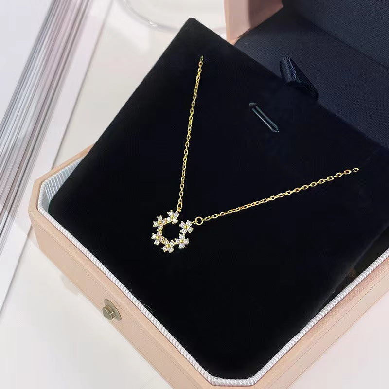 silver diamond flower necklace plated 18k gold