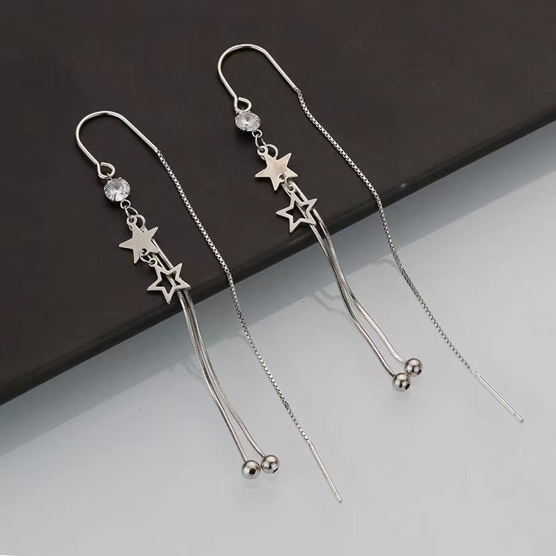 star tassel hook earrings silver for women