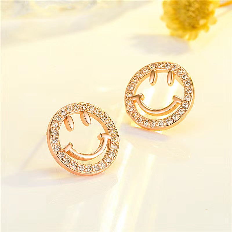 diamond circle smile earrings stud silver