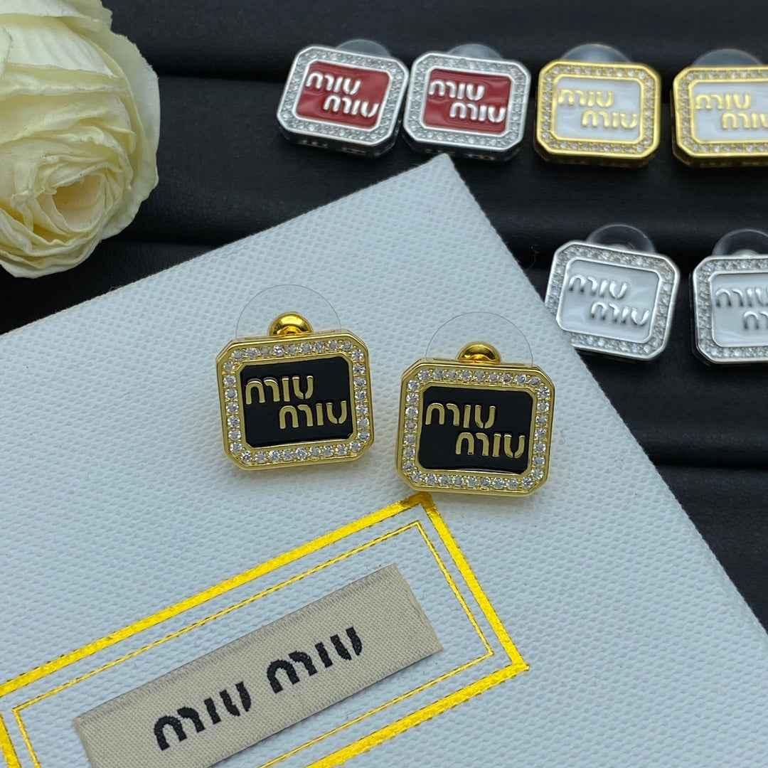 Miu Miu diamond-encrusted enamel square earrings - JIMMY JEWELRY 01