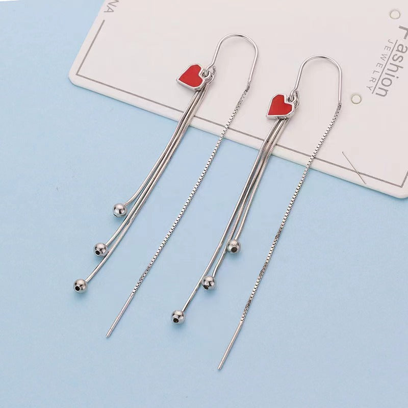 Tiny Red Heart Dangling Earrings for women 