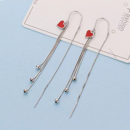 Tiny Red Heart Dangling Earrings for women