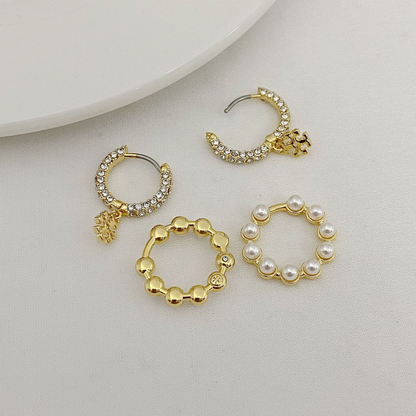 Tory Burch Rhinestone Pearl Hoop Pendant Earrings