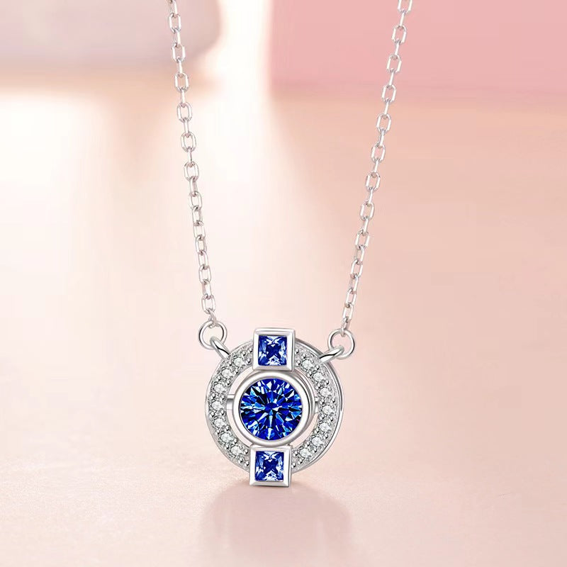 Blue diamond circle necklace