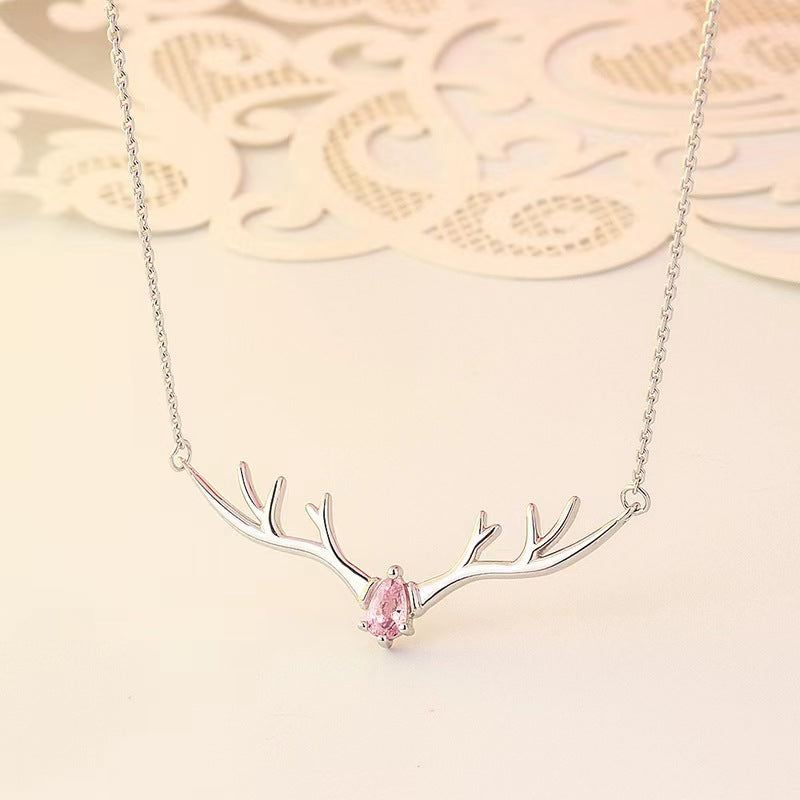 diamon antler  necklace silver