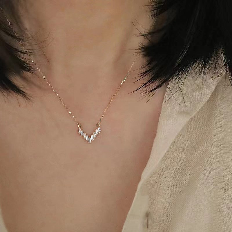 diamond baguette bar necklace for women
