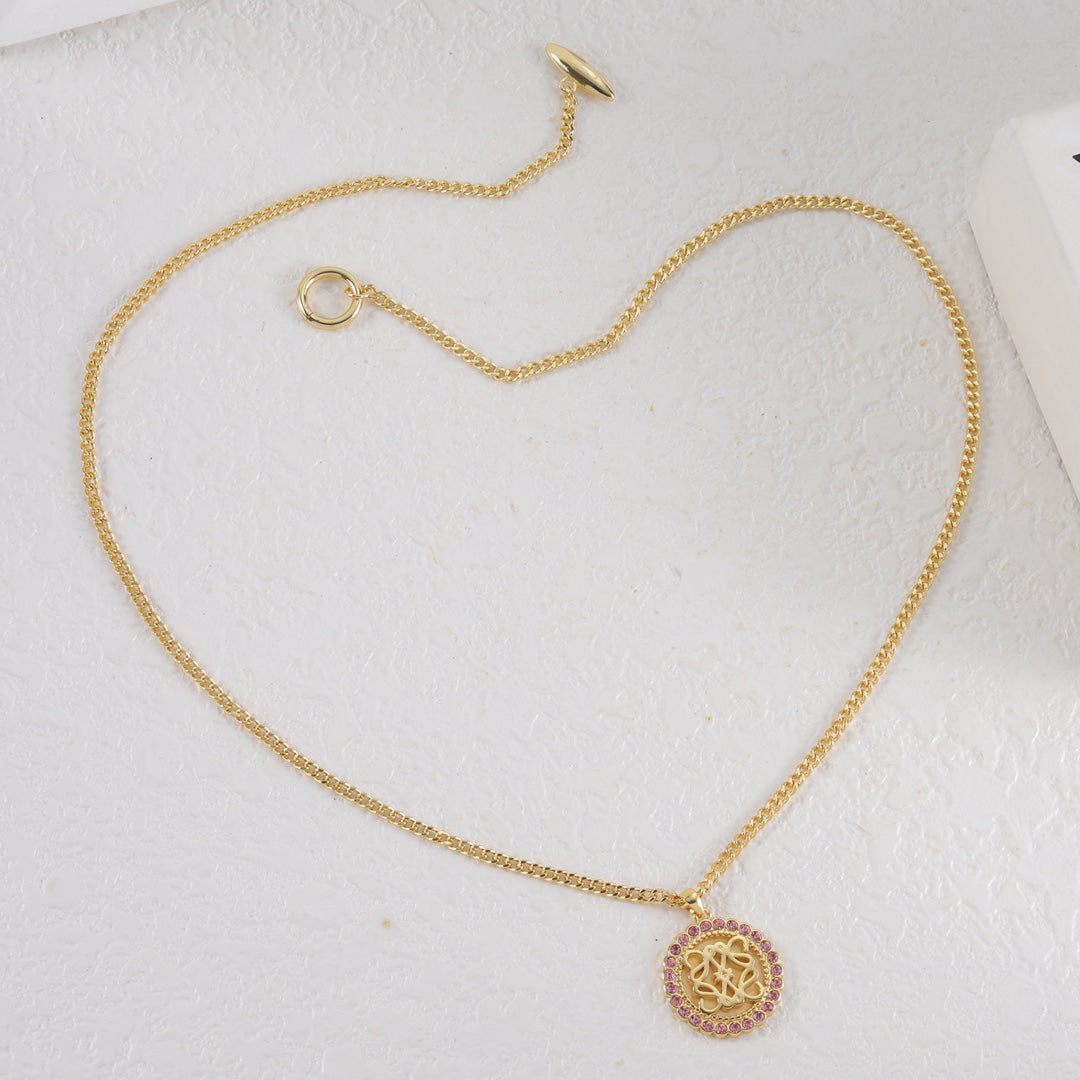 Loewe diamond round openwork pendant necklace, bracelet, earrings