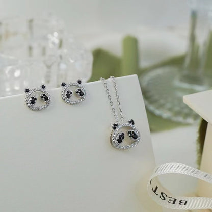 diamond panda necklace with earring stud silver