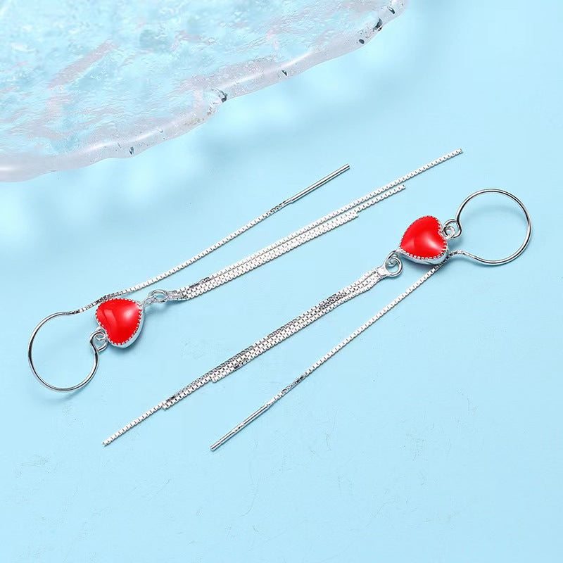 red heart enamel hook earrings for  girls