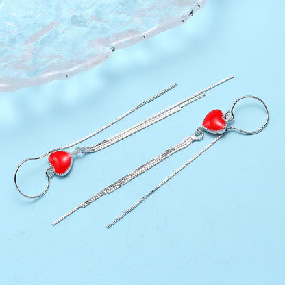 red heart enamel hook earrings for  girls