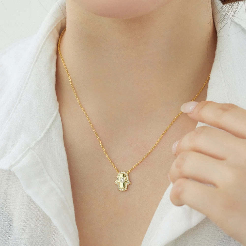 Zirconia Hamsa hand pendant