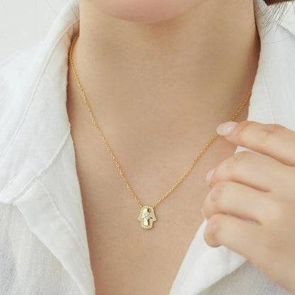 Zirconia Hamsa hand pendant