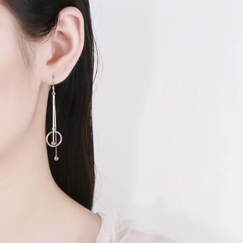 Silver Circle Tassel Ear Hooks for women