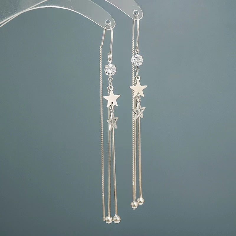 star with diamond tassel hook earrings