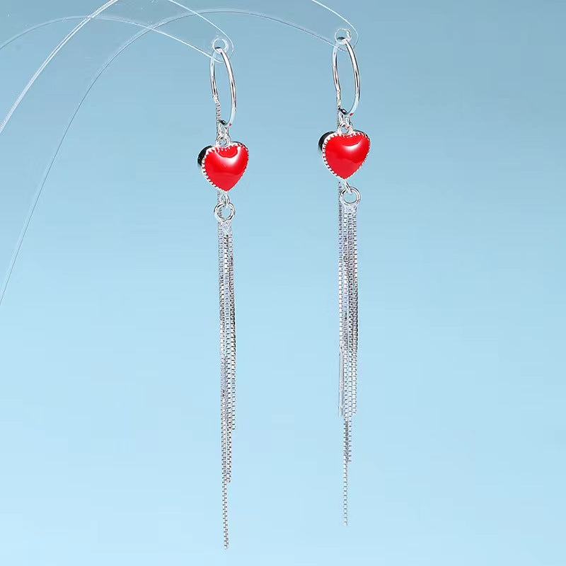 red heart enamel hook earrings silver 