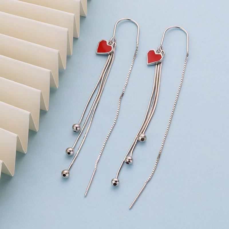 Tiny Red Heart Dangling Earrings for Female Girls Drop Earrings