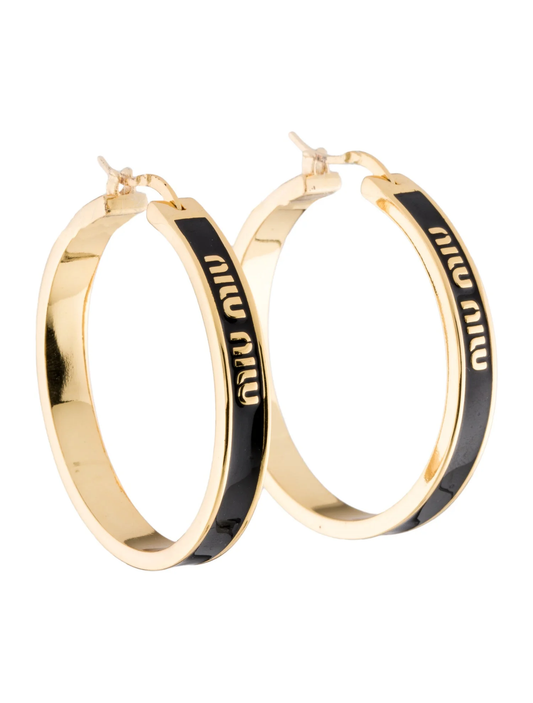 Miu Miu Black & White Enamel Hoop Earrings | 29mm | JIMMY JEWELRY