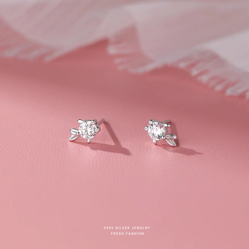 diamond fish stud earring for women