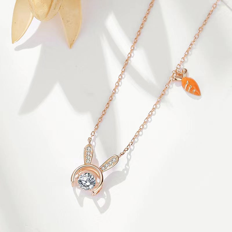 diamond bunny ear pendant with carrot necklace