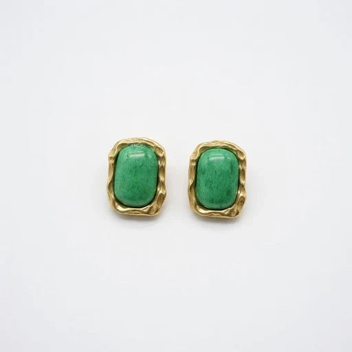 Vintage Square Green Stone Earrings