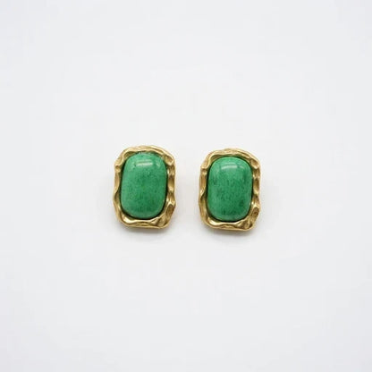 Vintage Square Green Stone Earrings
