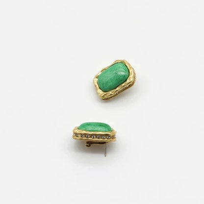 Vintage Square Green Stone Earrings