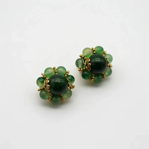 Vintage Green Coioured Glaze Bead Necklace and Earring Set