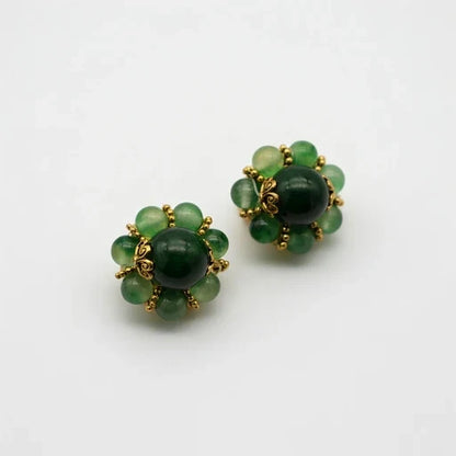 Vintage Green Coioured Glaze Bead Necklace and Earring Set