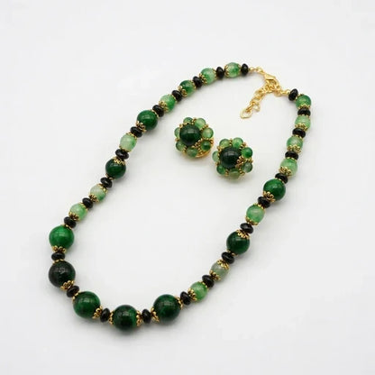 Vintage Green Coioured Glaze Bead Necklace and Earring Set