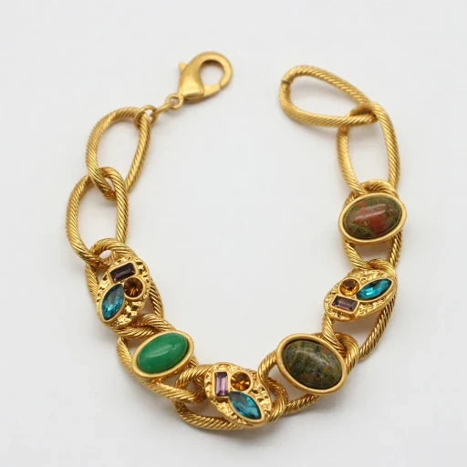 Vintage plated gold Oval-shaped gemstone bracelet
