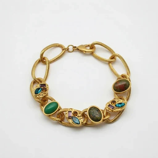 Vintage plated gold Oval-shaped gemstone bracelet