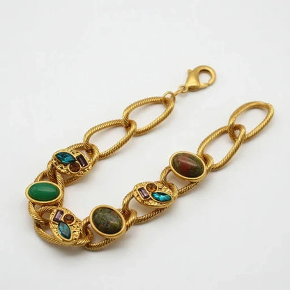 Vintage plated gold Oval-shaped gemstone bracelet