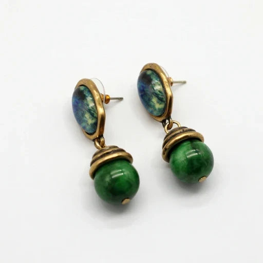 Vintage Oval Lapis Lazuli and Chalcedony Earrings