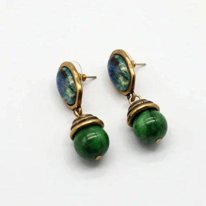 Vintage Oval Lapis Lazuli and Chalcedony Earrings